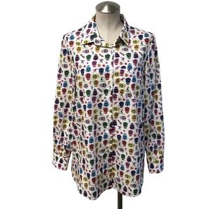 Jonathan Cohen Button Down Shirt Womens Medium White Skull Skateboard Print USA